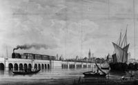 [Progetti e vedute ottocentesche di collegamenti stradali e ferroviari di Venezia con la terraferma], Foto Giacomelli