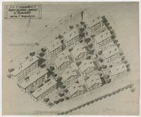 [Riproduzione del disegno dell'assonometria del nuovo quartiere operaio a Manerbio]